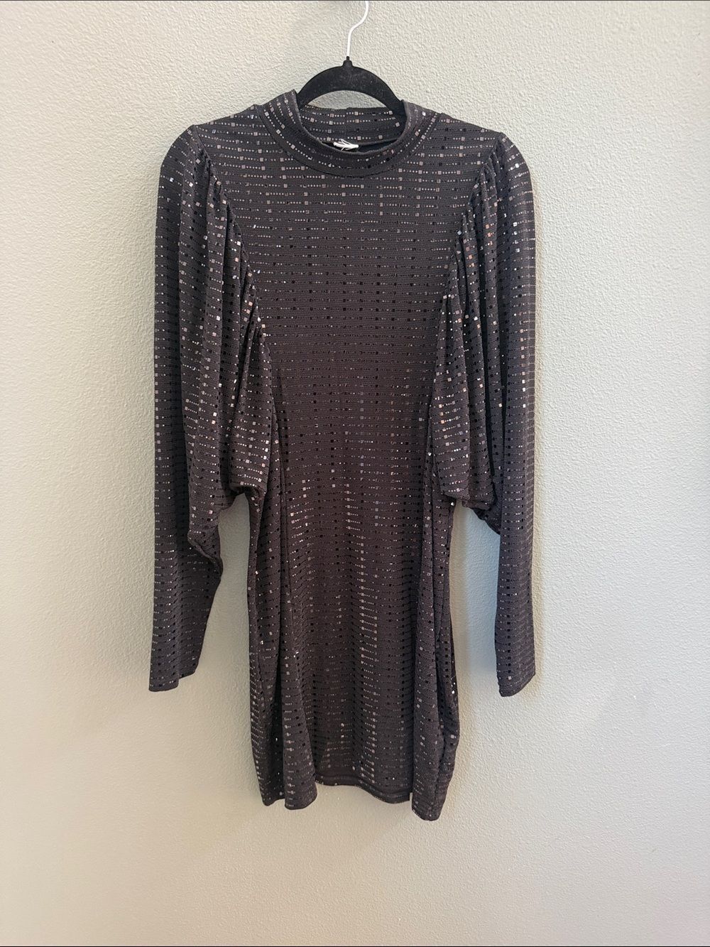 Black Sequin Sparkle Long Sleeve Mini Dress H&M Sz XL NWOT